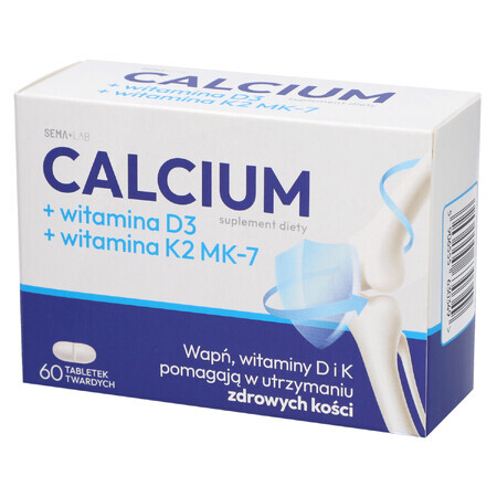 SEMA Lab Calcium + Vitamin D3 + Vitamin K2 MK-7, 60 Hartkapseln