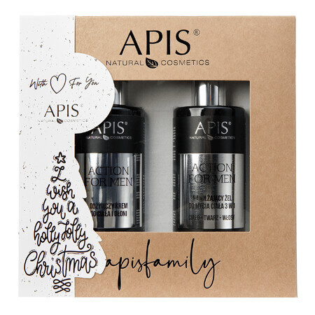 Apis Action For Men Set, 3-in-1 feuchtigkeitsspendendes Körperreinigungsgel 300 ml + nährende Körper- und Handcreme 300 ml