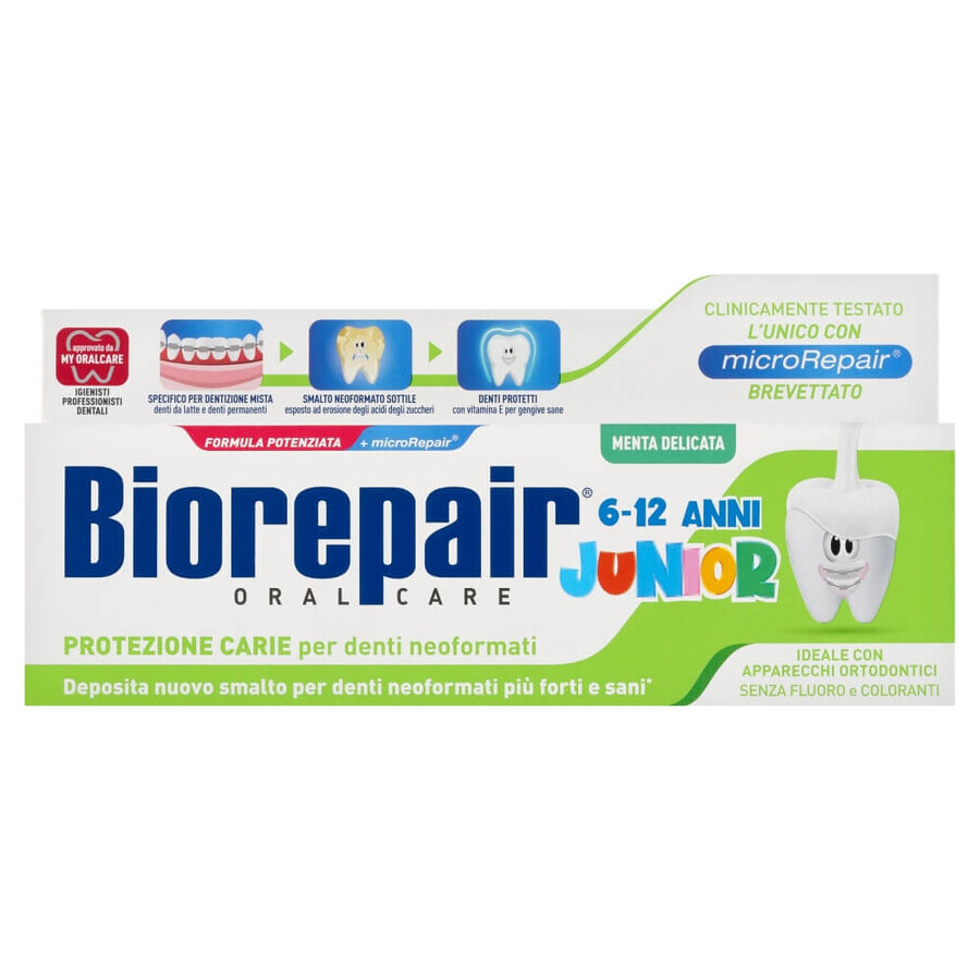 Biorepair Junior, fluoridfreie Zahnpasta für Kinder, soft mint, 6-12 Jahre, 75 ml