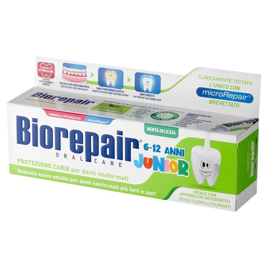 Biorepair Junior, fluoridfreie Zahnpasta für Kinder, soft mint, 6-12 Jahre, 75 ml