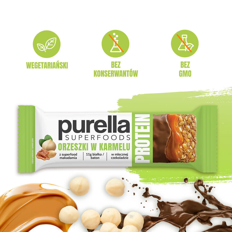 Purella Superfoods Protein, Proteinriegel, Nüsse in Karamell, 45 g