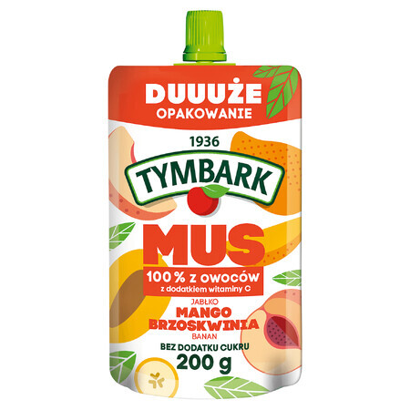 Tymbark Mousse in 100% tube, appel, mango, perzik, banaan, zonder toegevoegde suiker, 200 g