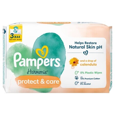 Pampers Harmonie Protect & Care, toallitas húmedas, 3 x 44 unidades