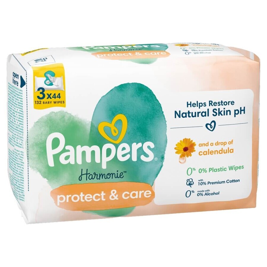 Pampers Harmonie Protect & Care, toallitas húmedas, 3 x 44 unidades