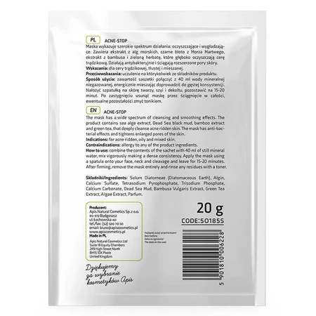 Apis Professional Acne-Stop, algenmasker voor de acnegevoelige huid, 20 g