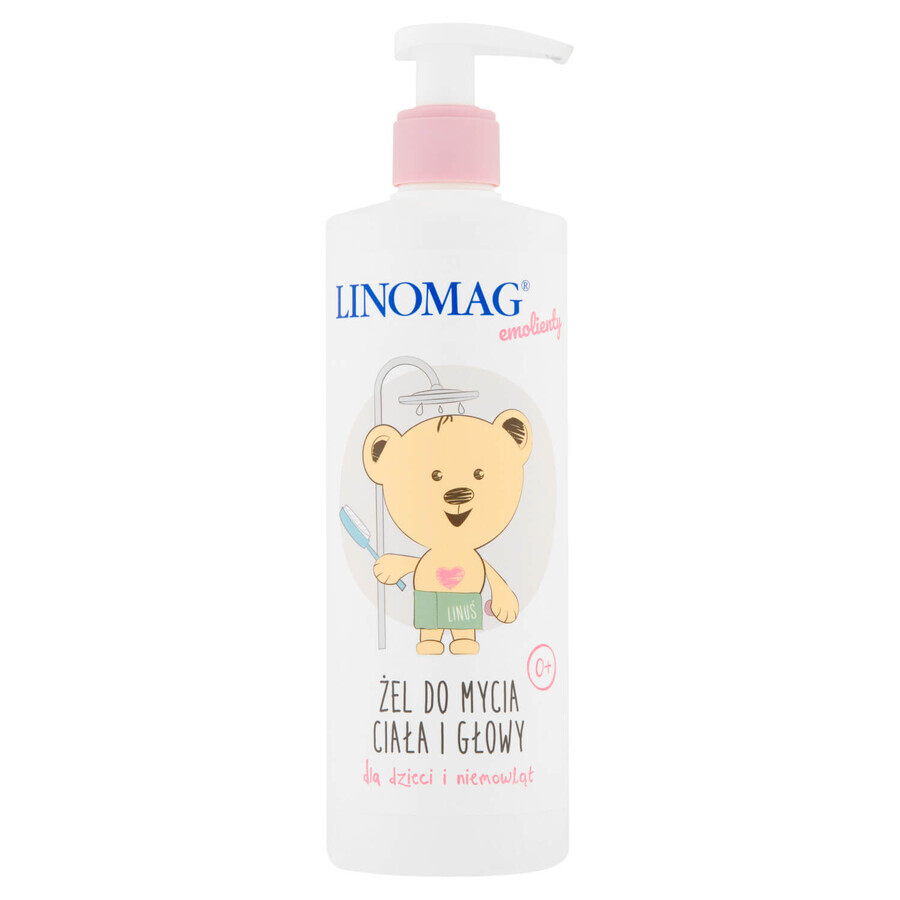 Linomag Emolients, Körper- und Kopfreinigungsgel für Säuglinge und Kinder ab dem 1. Lebenstag, 400 ml + Schutzcreme, 15 ml gratis