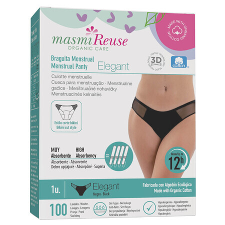 Masmi Elegant, slip mestruali, cotone biologico, taglia S, 86-94 cm, 1 pz.