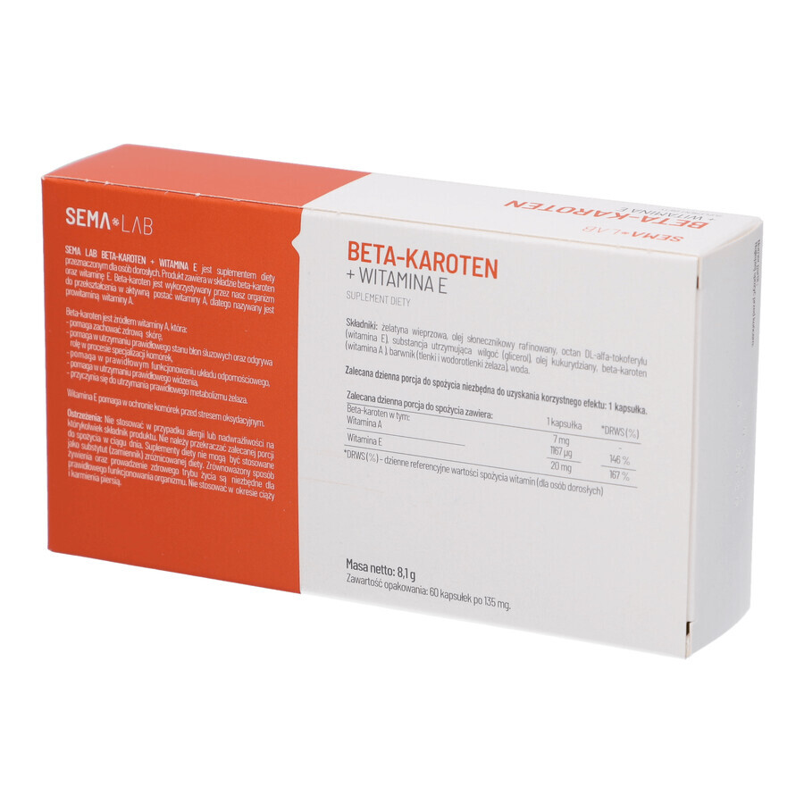 SEMA Lab Beta-Carotin + Vitamin E, 60 Weichkapseln