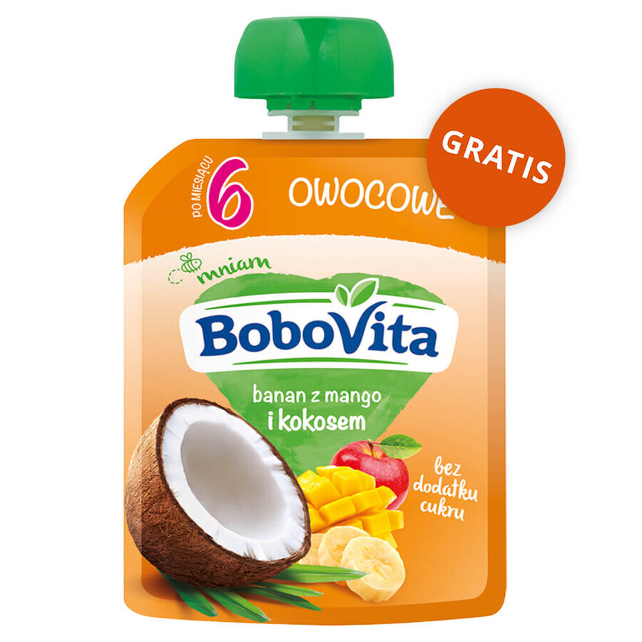 BoboVita Porcja Zbóż Brei Getreide 3 Getreide, Apfel und Birne, Milch, nach 6 Monaten, 3 x 210 g + Mousse in der Tube, Banane mit Mango und Kokosnuss, 2 x 80 g frei