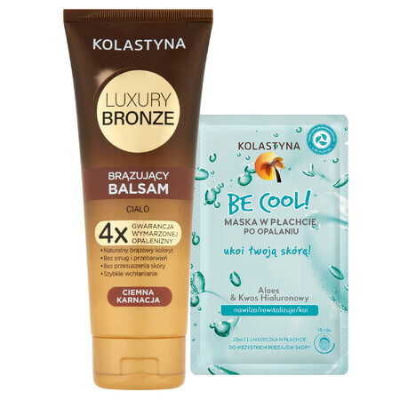 Kolastyna Luxury Bronze Set, bräunende Körperlotion für dunkle Haut, 200 ml + Maske nach dem Sonnenbad, 20 ml für 1 Penny