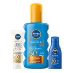 Nivea Sun Luminous 630 Set, flüssiger Sonnenschutz für das Gesicht, SPF 50+, 50 ml + Spray-Bräunungslotion, SPF 50, 200 ml + Bräunungslotion, SPF 30, 30 ml gratis