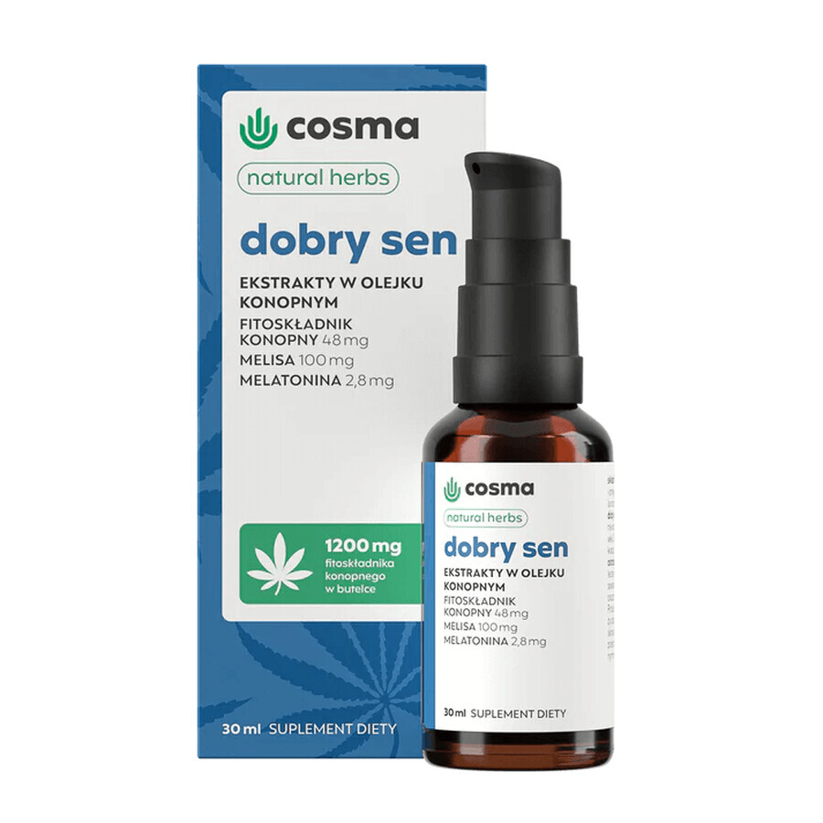 Cosma Cannabis Natuurlijke Kruiden Goede Slaap, extracten in hennepolie, druppels, 30 ml