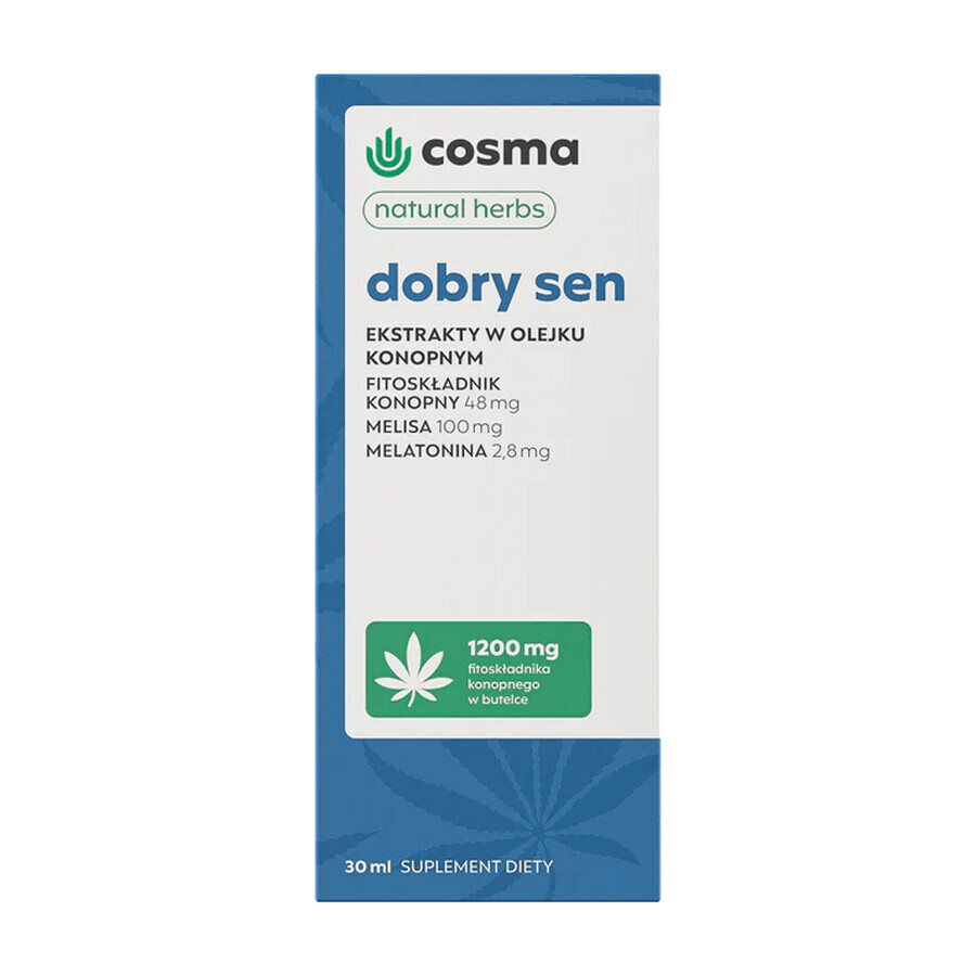 Cosma Cannabis Natuurlijke Kruiden Goede Slaap, extracten in hennepolie, druppels, 30 ml