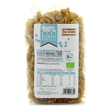 Pasta ecológica Fusilli de garbanzos sin gluten, 250 g, Fior di Loto