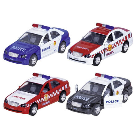 Die-Cast Auto mit Geräuschen und Lichtern, Polizei und Feuerwehr, 15 cm, Goki