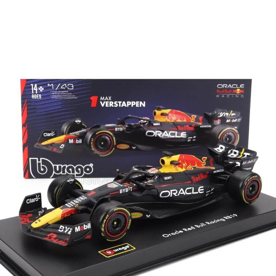 Modèle réduit Oracle Red Bull Racing RB19 avec casque Max Verstapen, +14 ans, 1:43, Bburago