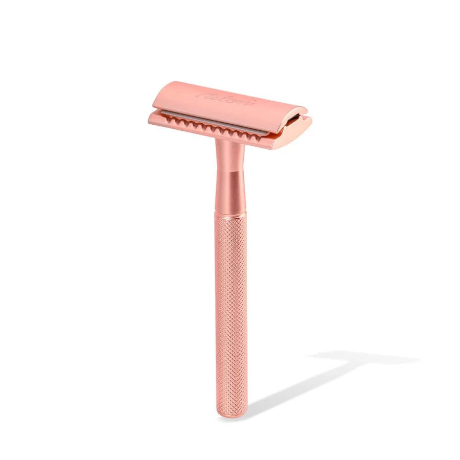 Rasoir classique avec lame en acier inoxydable or rose + recharges, Meloni