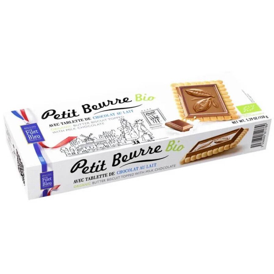 Biologische boterkoekjes bedekt met Petit Beurre melkchocolade, 150 g, Filet Bleu