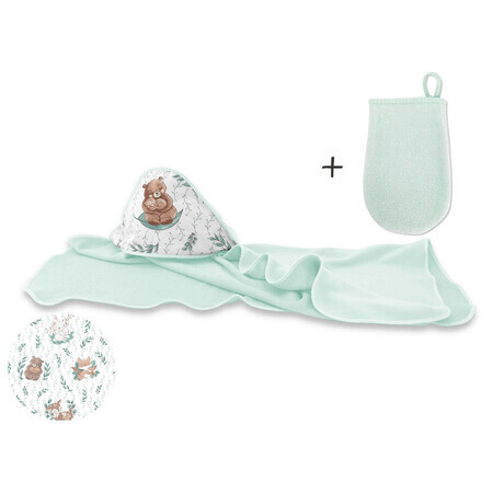 Set Handtuch mit Kapuze 100x100 cm + Badehandschuh 12 x 21 cm für Babys, Lulu Natural, Miminu