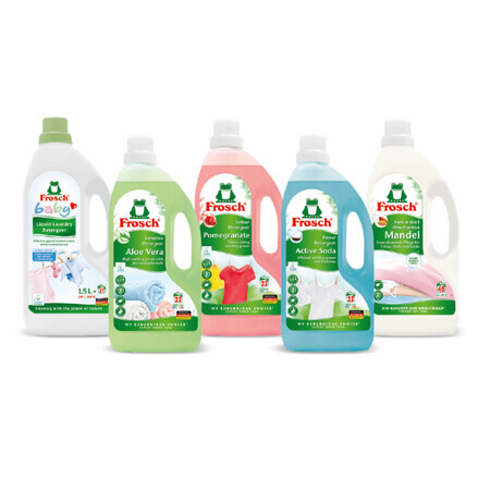 Envase de detergente para ropa con ingredientes naturales, 5 x 1,5 litros, Frosch