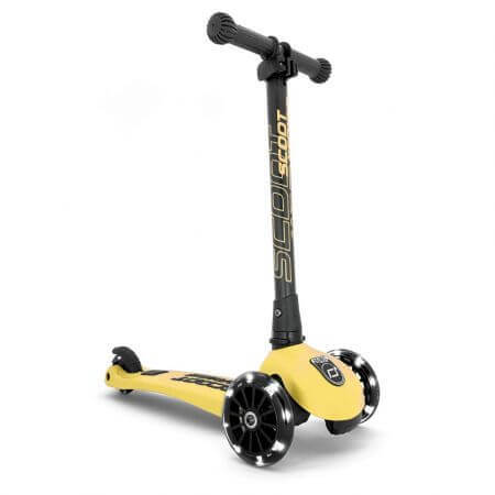 Verstellbarer und faltbarer Kinderroller mit beleuchteten Rädern Highwaykick 3, 3 - 6 Jahre, Lemon, Scoot & Ride