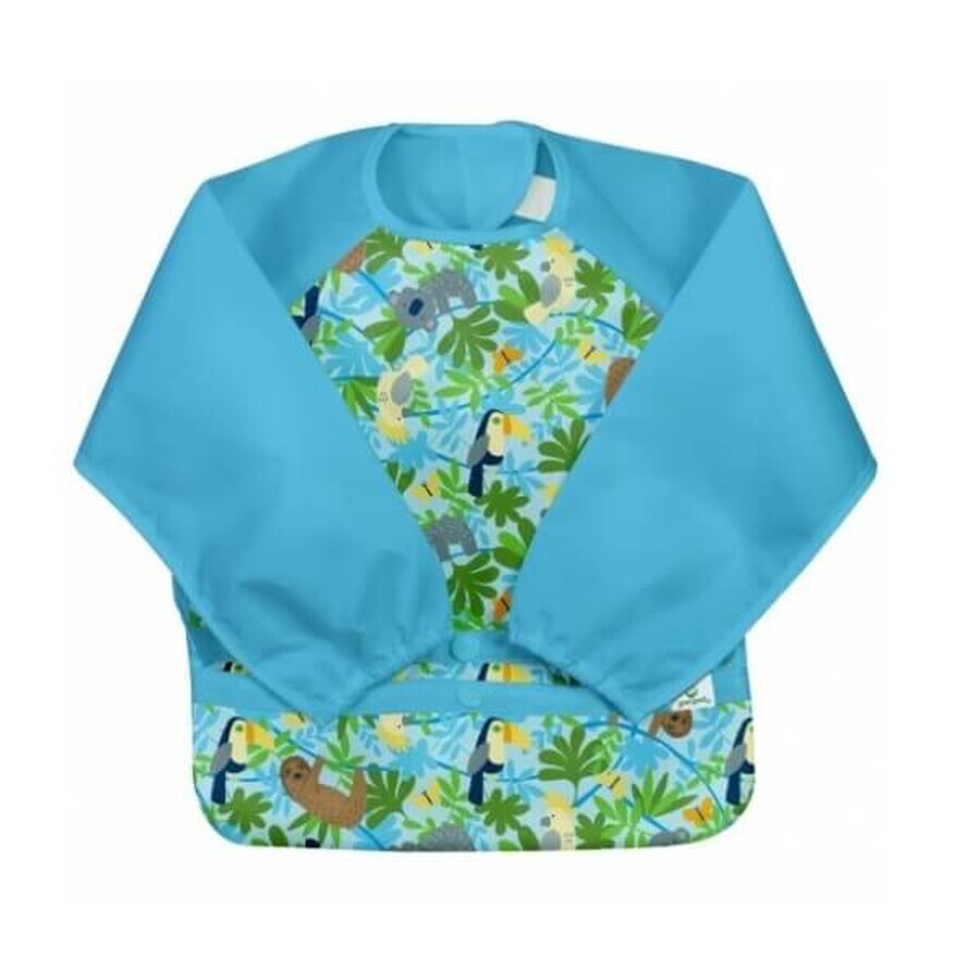 Bavetica impermeabila cu maneci si buzunar reversibil, Aqua Sloth Jungle, 2-4 ani, Green Sprouts