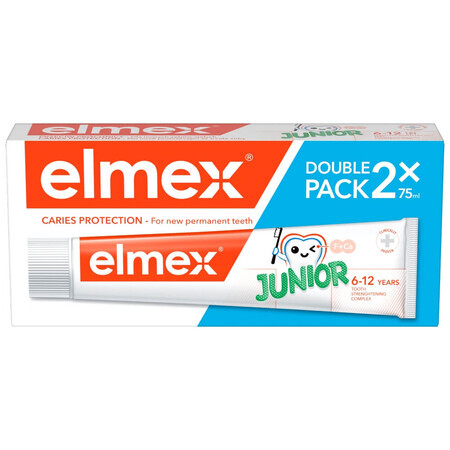 Elmex Kariesschutz Junior, Zahnpasta für Kinder, 6-12 Jahre, 2 x 75 ml