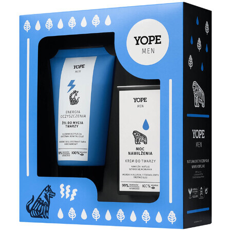 Yope Men's Set, Energy of Purification Gesichtsreinigungsgel, 150ml + Moisture Power Gesichtscreme, 50ml