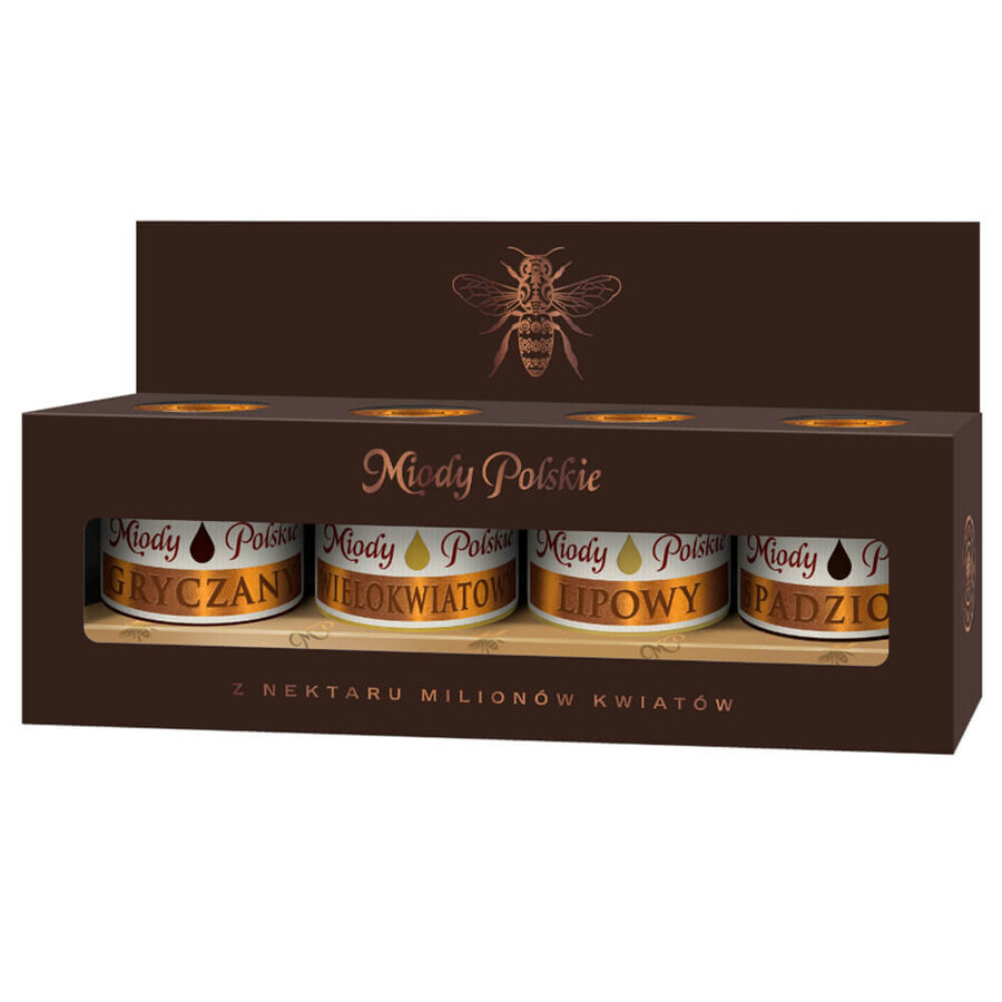 Coffret de miel polonais, différents types de miel, 4 x 40 g