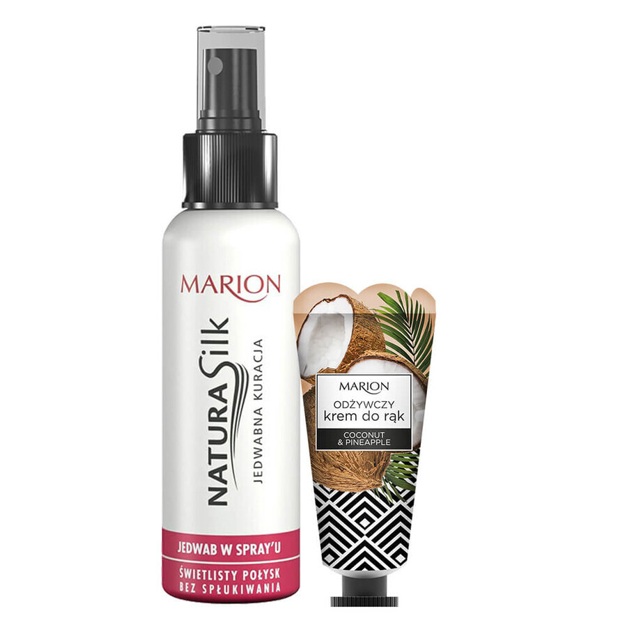 Marion Natura Silk Seidenspray, 130 ml + nährende Handcreme mit Kokosnuss und Ananas, 50 ml gratis