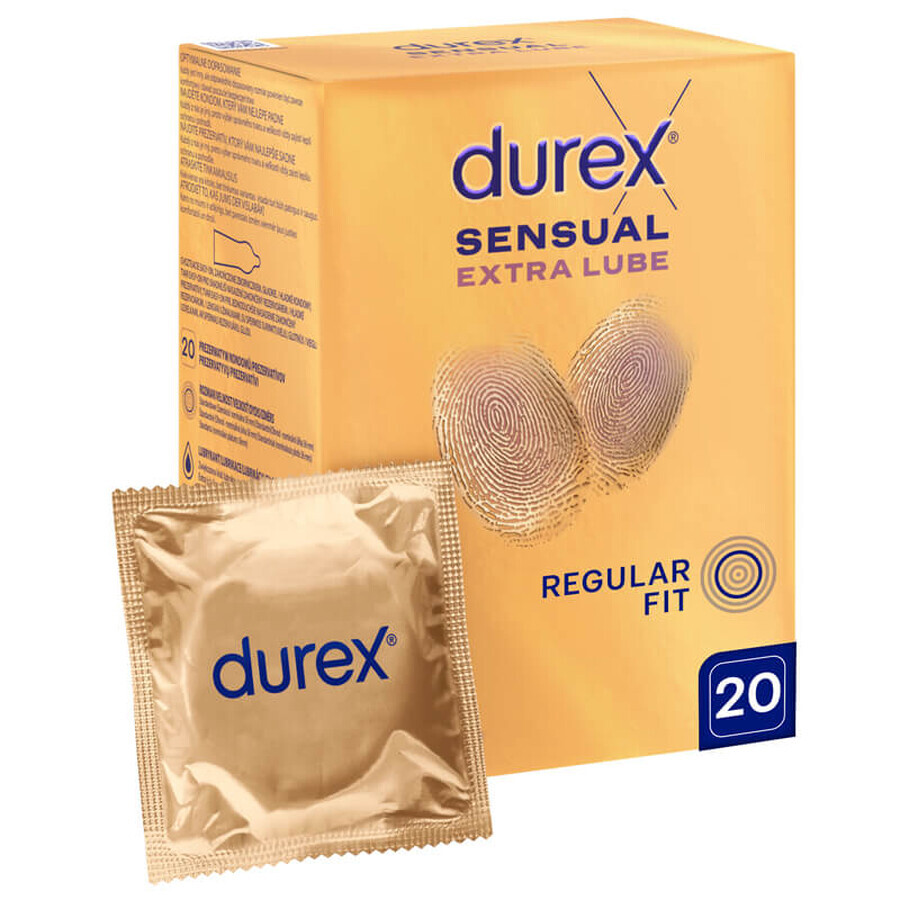 Durex Sensual Extra Lube, extra gleitfähige Kondome, 20 Stück.