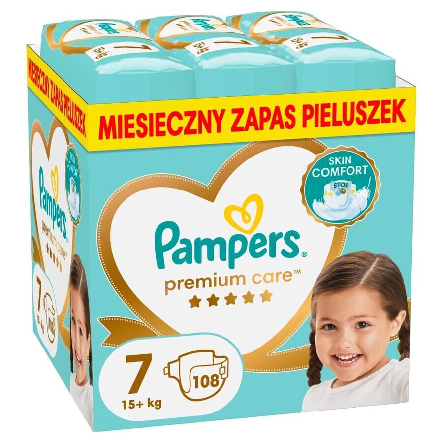 Pampers Premium Care, pannolini, taglia 7, 15+ kg, 108 pz.