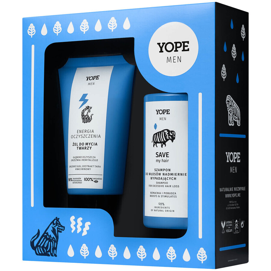 Yope Men's Set, Cleansing Energy Gesichtsreinigungsgel, 150ml + Save my Hair Haarausfall Shampoo, 300ml