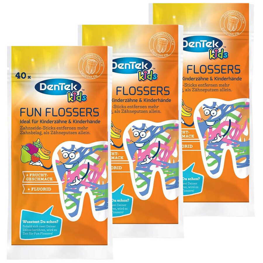 DenTek Kids Fun Flosser set, scovolini per bambini, 3 x 40 pezzi