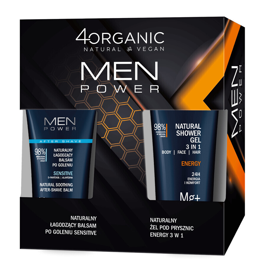 Set 4Organic Men Power, beruhigender Aftershave-Balsam, Sensitive, 150 ml + Duschgel, Energy, 250 ml BRANDT PACKAGE