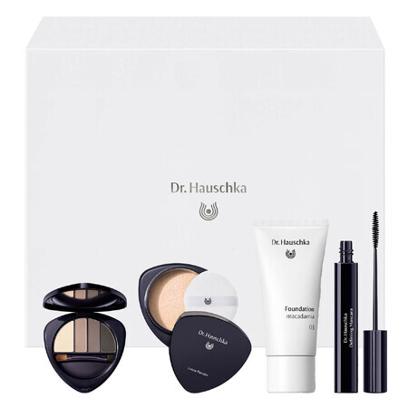 Dr. Hauschka Every day beauty kit, eye and brow eye shadow palette, 5.3 g + face primer, 30 ml + clear loose powder, 12 g + black mascara, 6 ml