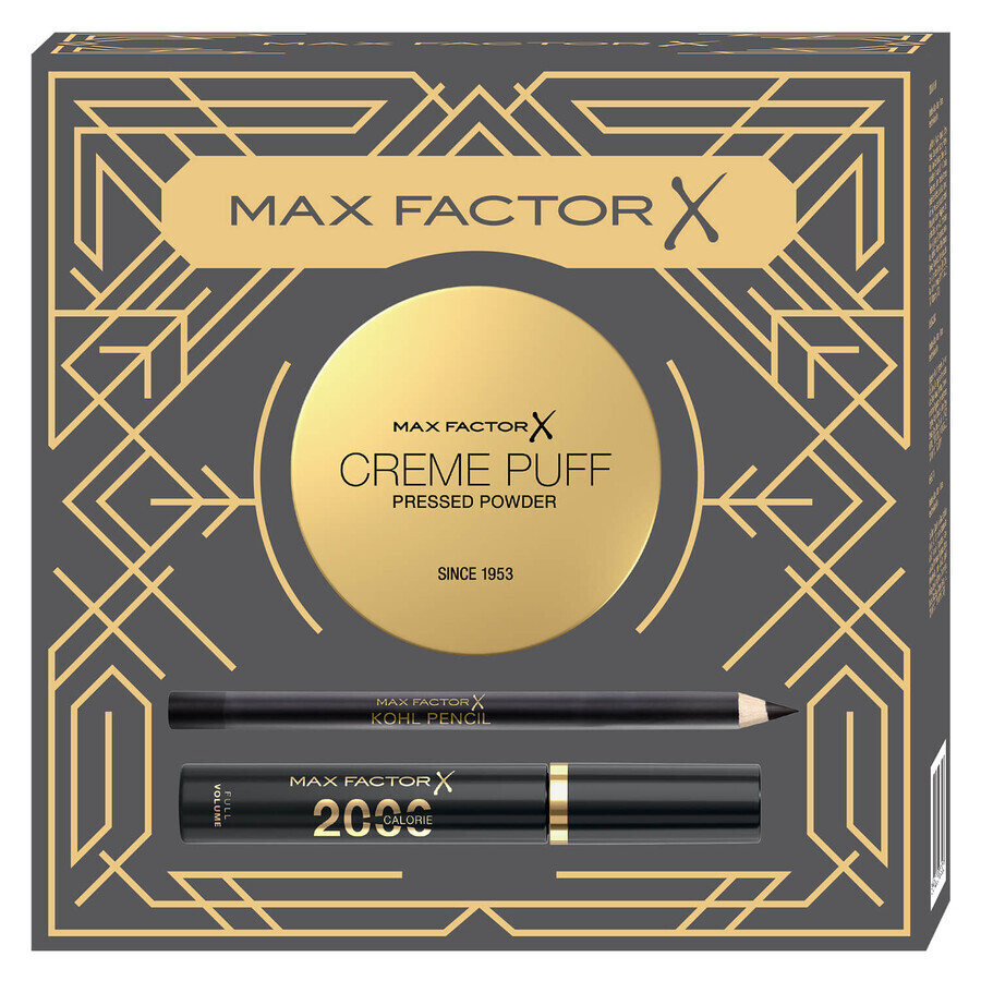 Set Max Factor, 2000 Calorie Black, Mascara, 9 ml + Cremepuff, transluzent 005, 14 g + Kohl Pencil, Eyeliner, schwarz, 4 g