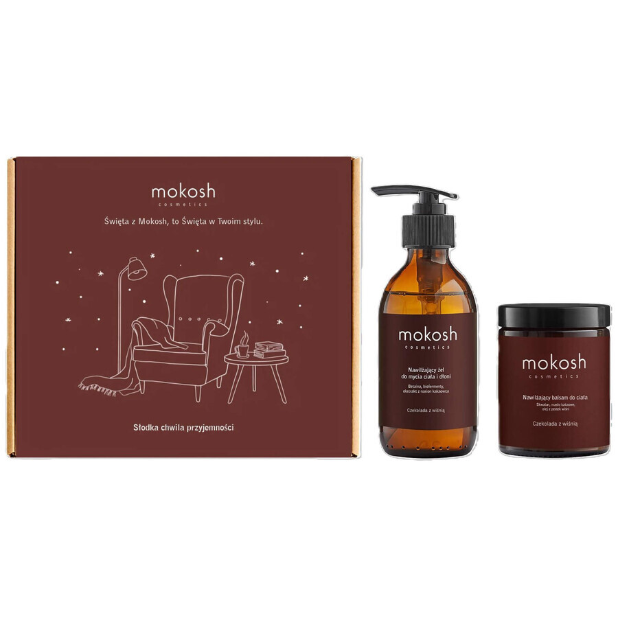 Mokosh Sweet Moment of Pleasure Set, feuchtigkeitsspendende Körperlotion, Schokolade mit Kirschen, 180 ml + feuchtigkeitsspendendes Körper- und Handgel, Schokolade mit Kirschen, 200 ml