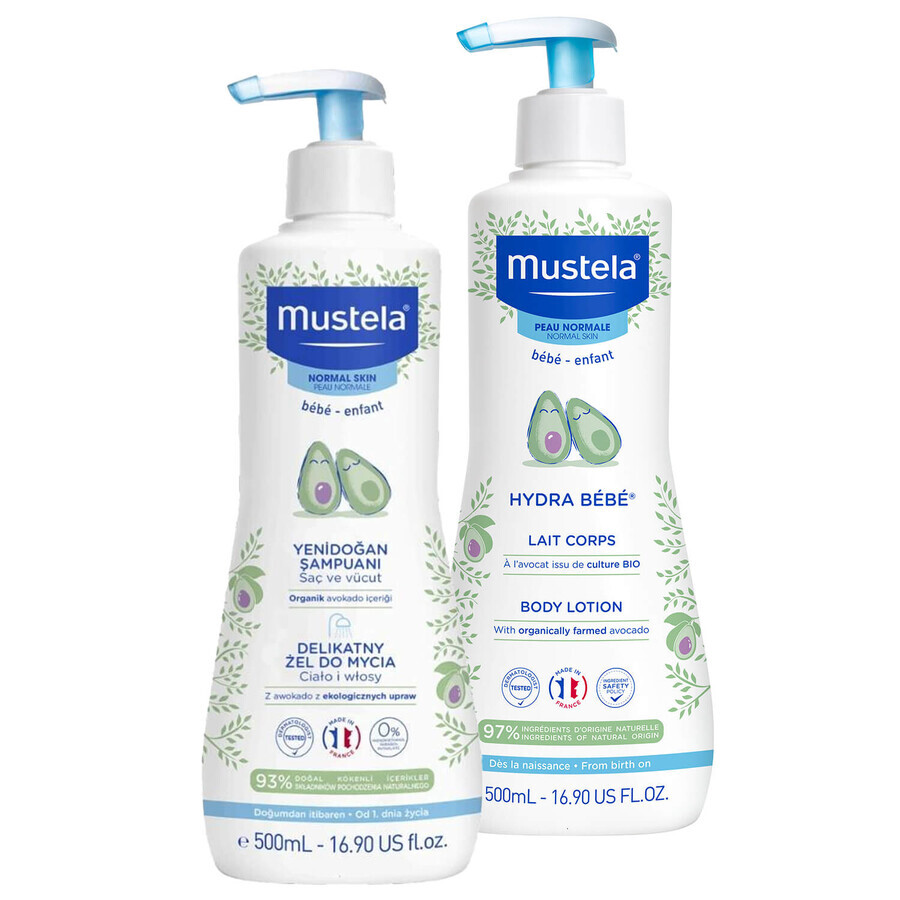 Mustela Bebe Enfant set, first day body wash gel 500 ml + first day body milk 500 ml