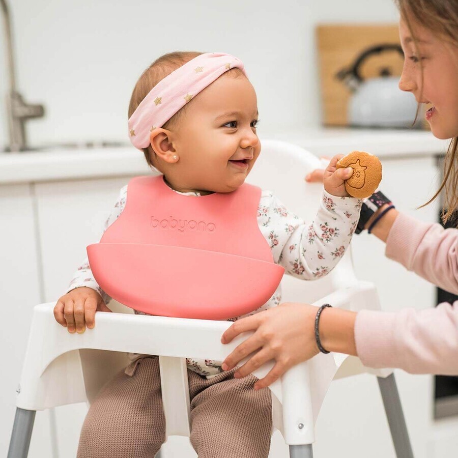 BabyOno, bavoir doux avec poche et fermeture réglable, rose, dès 6 mois