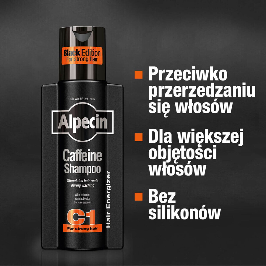 Alpecin C1 Koffein Black Edition, Haarwachstum stimulierendes Shampoo, 250 ml