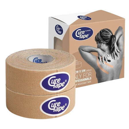 CureTape Classic, kinesiology tape, beige, 2.5 cm x 5 m, 2 pieces