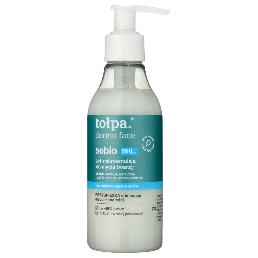 Tolpa Dermo Face Sebio BHL, Gel nettoyant microémulsion pour le visage, 195 ml