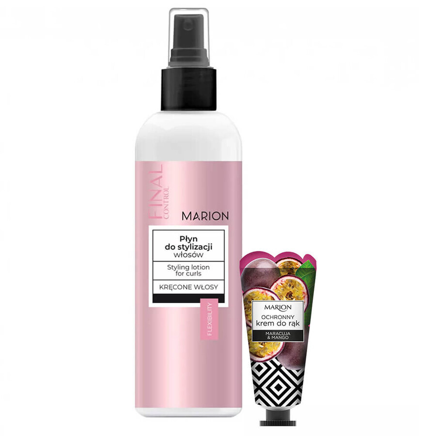 Marion Final Control, Styling Fluid, lockiges Haar, 200 ml + Maracuja & Mango schützende Handcreme, 50 ml gratis