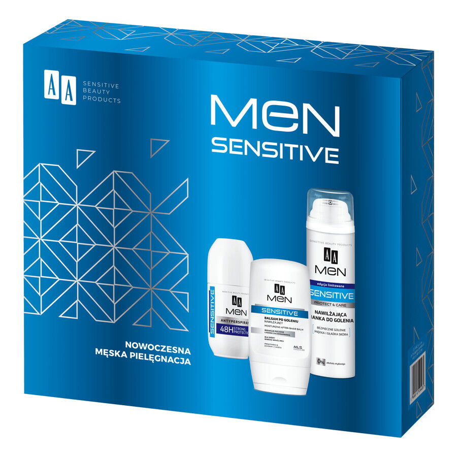 AA Men Sensitive Kit, Aftershave Balsam 100 ml + Antitranspirant Roll-on 50 ml + Rasierschaum 250 ml