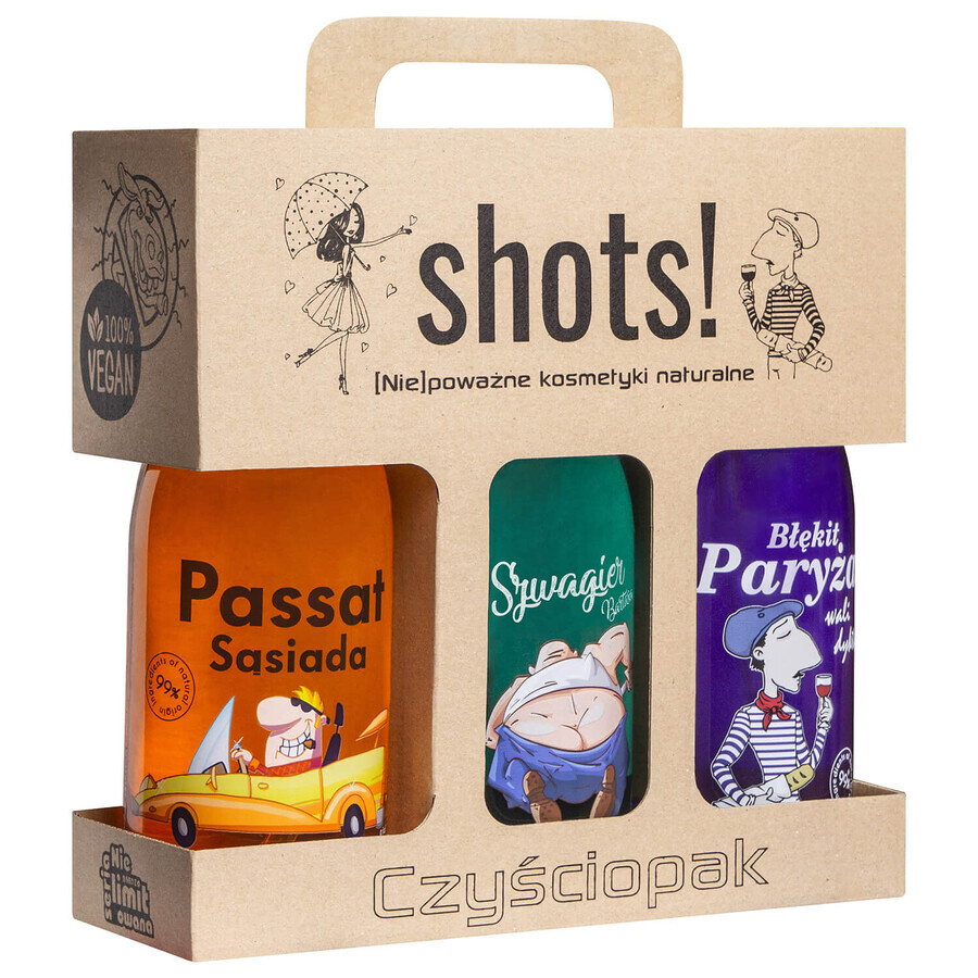 LaQ Shots! Waschmittel für ihn, Duschgel, Nachbars Passat, 500 ml + Paris Blue, 500 ml + Schwager, 500 ml