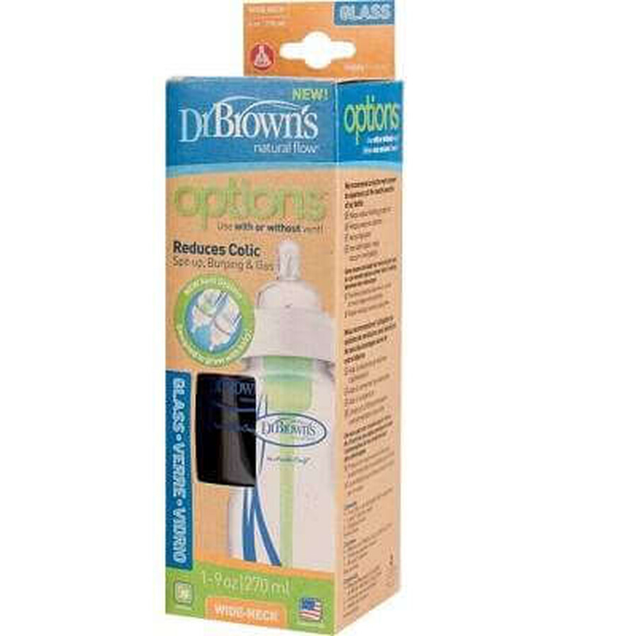 Biberon cu gat larg din sticla Options, WB9100, 270 ml, Dr Browns