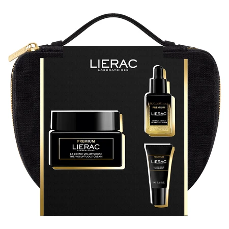 Set Lierac Premium, cremă anti-îmbătrânire, 50 ml + ser, 13 ml + cremă de ochi, 5 ml + geantă cosmetică cadou