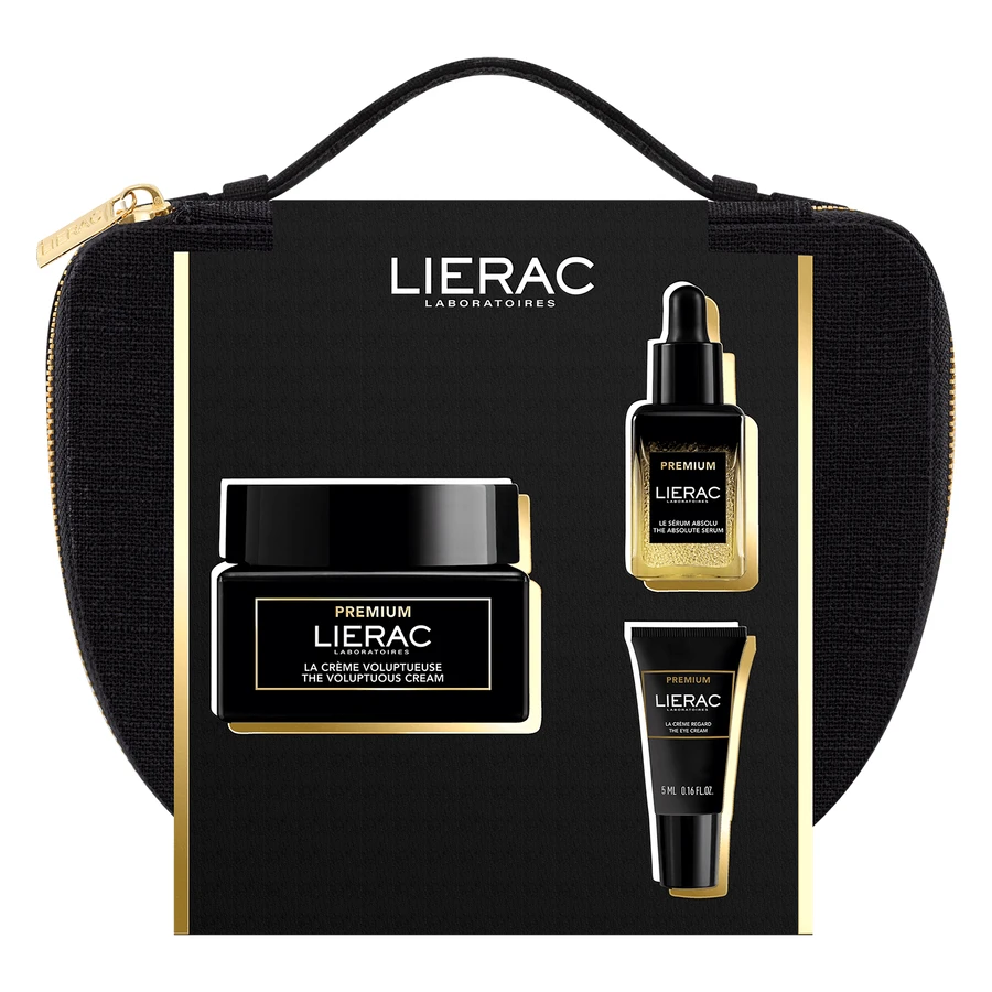 Set Lierac Premium, cremă anti-îmbătrânire, 50 ml + ser, 13 ml + cremă de ochi, 5 ml + geantă cosmetică cadou