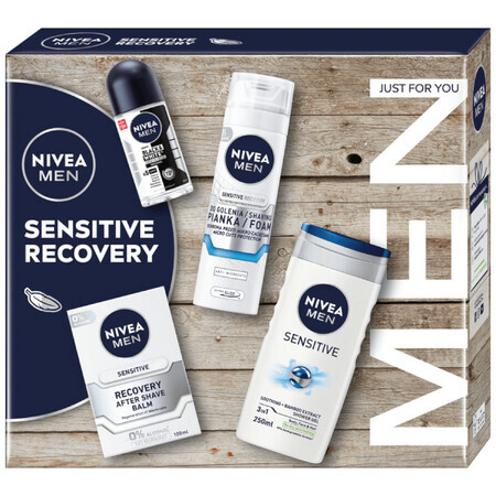 Kit Nivea Men Sensitve Recovery, Rasierschaum, 200 ml + Aftershave Balsam, 100 ml + Duschgel, 250 ml + Antitranspirant Roll-on, 50 ml